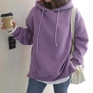 Slit-side Fleece-lined Loose-fit Hoodie