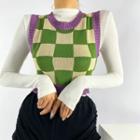 Checkerboard Sweater Vest Light Green - One Size