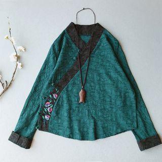 Long-sleeve Embroidered Linen Blend Hanfu Top