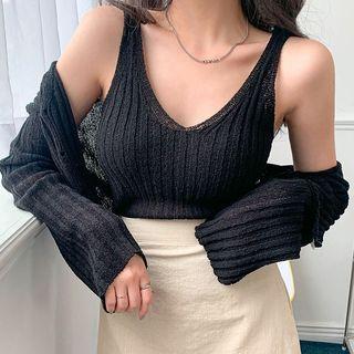 Knit Set: Boucl  Cardigan + Sleeveless Top