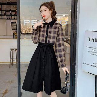 Set: Plaid Blouse + A-line Midi Skirt