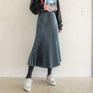 Accordion-pleat Satin Long Skirt