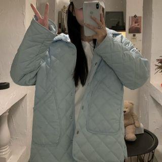 Quilted Button-up Jacket Ash Blue - One Size