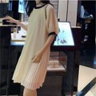 Elbow-sleeve Contrast Trim A-line Chiffon Dress