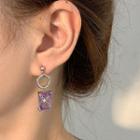 Cross Drop Earring 1 Pair - Silver & Purple - One Size