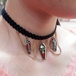 Cross & Skull Pendant Alloy Choker Black - One Size