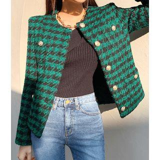 Metallic-button Houndstooth Jacket