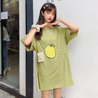 Elbow-sleeve Fruit Print Mini T-shirt Dress