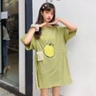 Elbow-sleeve Fruit Print Mini T-shirt Dress