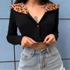 Leopard Print Button Cropped Top