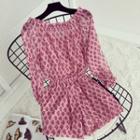 Print Off-shoulder Long-sleeve Playsuit
