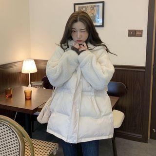Plain Fleece Padded Coat Off-white - One Size