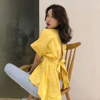 Open Back Short-sleeve Peplum Top