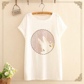 Rabbit-print Round-neck Short-sleeve Top