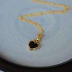 Heart Lock Pendant Alloy Necklace 1 Pc - Reversible - Black & White - One Size