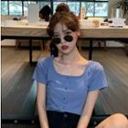 Button Square-neck Short-sleeve T-shirt