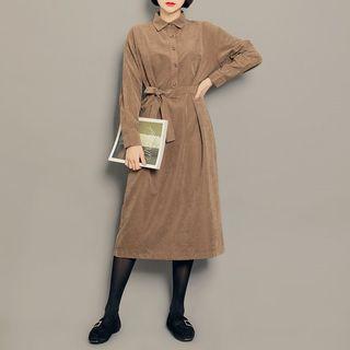 Faux-suede Midi Shirtdress With Sash
