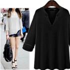 Split Neck 3/4 Sleeve T-shirt