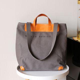 Canvas Panel Lettering Tote Bag