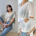 Lace-trim Tie-hem Blouse
