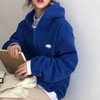 Bear Embroidered Loose-fit Hooded Jacket
