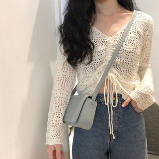 Drawstring Eyelet Knit Top