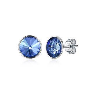 925 Sterling Silver Simple Fashion Blue Austrian Element Crystal Round Stud Earrings Silver - One Size