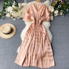V-neck Batwing Sleeve Midi A-line Dress