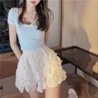 Short-sleeve T-shirt / Mini A-line Tiered Skirt