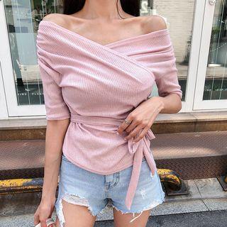 Rib-knit Wrap Top With Sash