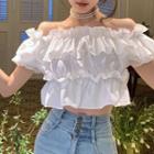 Puff-sleeve Off-shoulder Wood Ear Trim Shirt