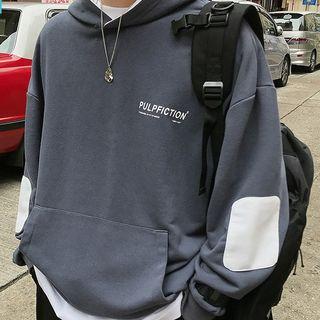 Elbow Applique Lettering Hooded Sweatshirt