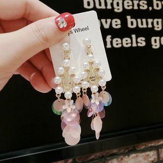 Faux Pearl Disc Fringed Earring As Shown In Figure - One Size