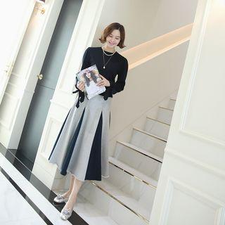 Two-tone Long Godet Skirt