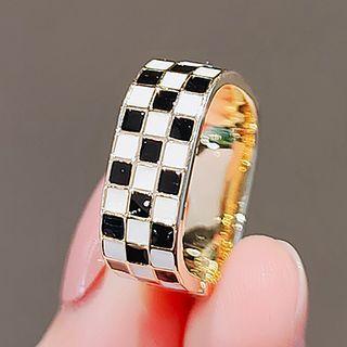 Checker Alloy Open Ring Ly2024 - Checker - Black & White - One Size