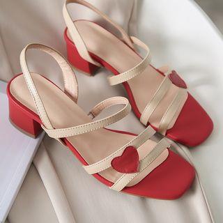 Heart Genuine Leather Block Heel Sandals