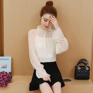 Long-sleeve Frilled Chiffon Blouse