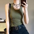 Letter Print Slim-fit Crop Tank Top Army Green - One Size