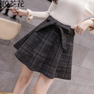 Tie-front Plaid Mini A-line Skirt