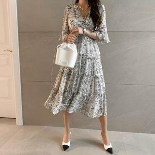 Tiered Paisley Long Wrap Dress