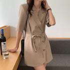 Short-sleeve Tie-waist Mini Blazer Dress