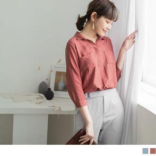 3/4 Sleeve Pocket Blouse