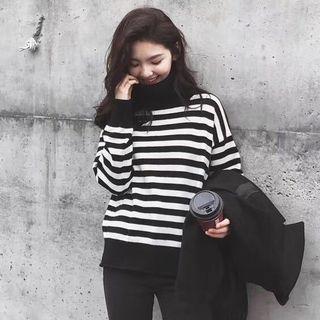 Striped Turtleneck Sweater Black - One Size