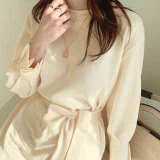 Pintuck Puff-sleeve T-shirt Dress With Sash