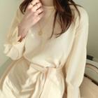 Pintuck Puff-sleeve T-shirt Dress With Sash