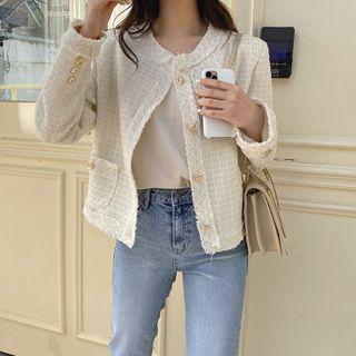 Metallic-button Checked Tweed Jacket