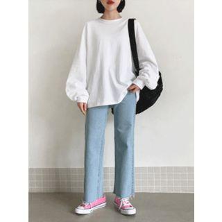 Fray-hem Wide-leg Washed Jeans