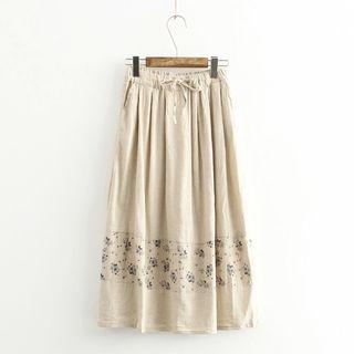 Floral Print Panel A-line Midi Skirt