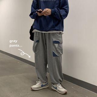 Contrast Pocket Drawstring-cuff Cargo Pants