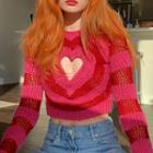 Heart Cutout Striped Sweater